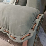 Light Green Velvet Sofa Set with Natural Wood Veneer & Polished Stainless Steel Legs